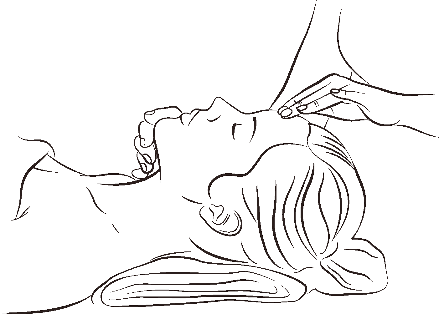 Graphic illustration of a female receiving a head massage